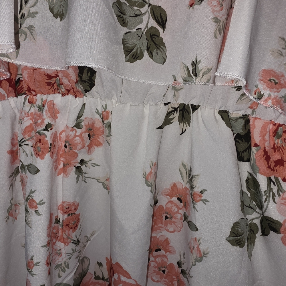 Source Unknown White Floral Ruffle Sundress with Coral Roses - Picture 2 of 3